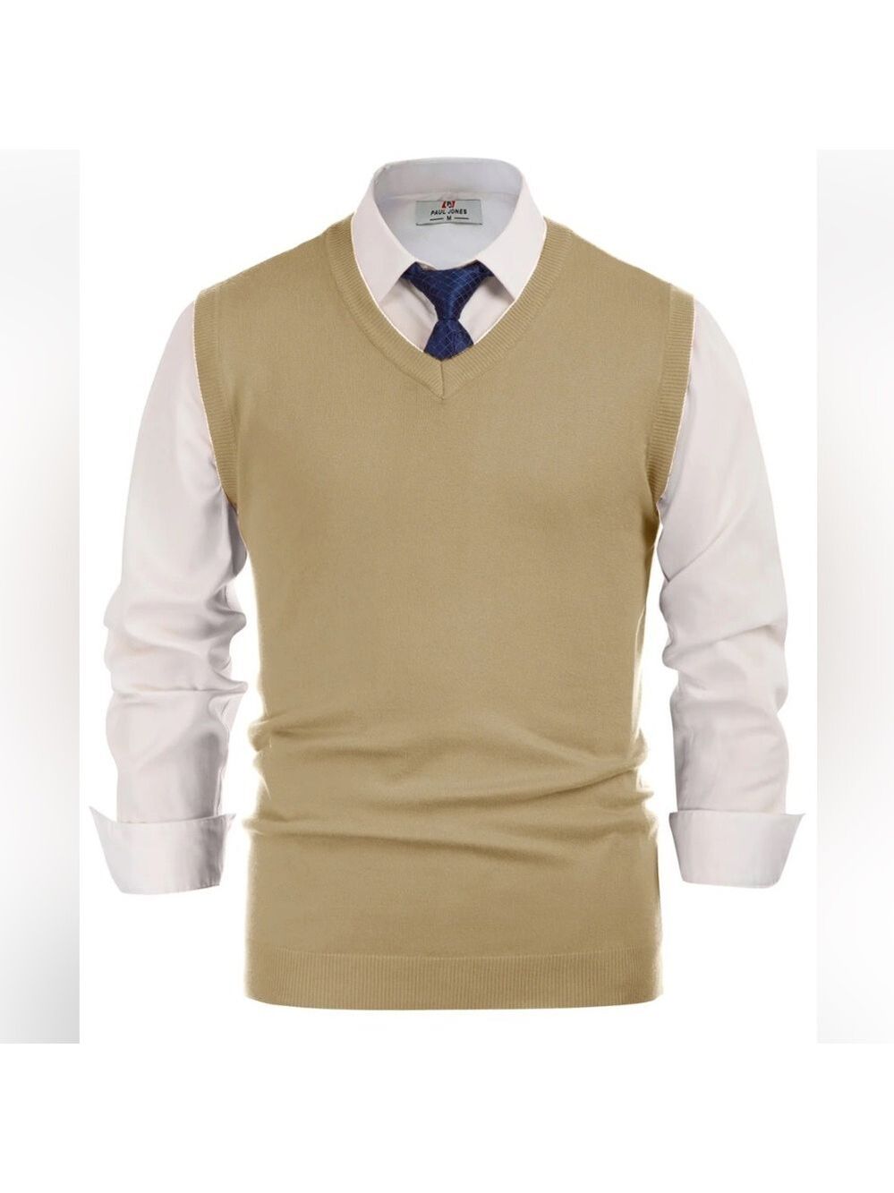 Men's Tan V-Neck Sleeveless Knit Sweater Vest Large NWT